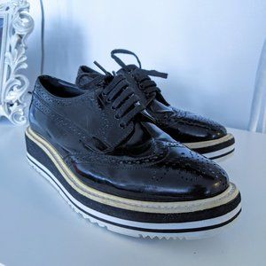 PRADA PLATFORM DERBY OXFORD BLACK SHOES